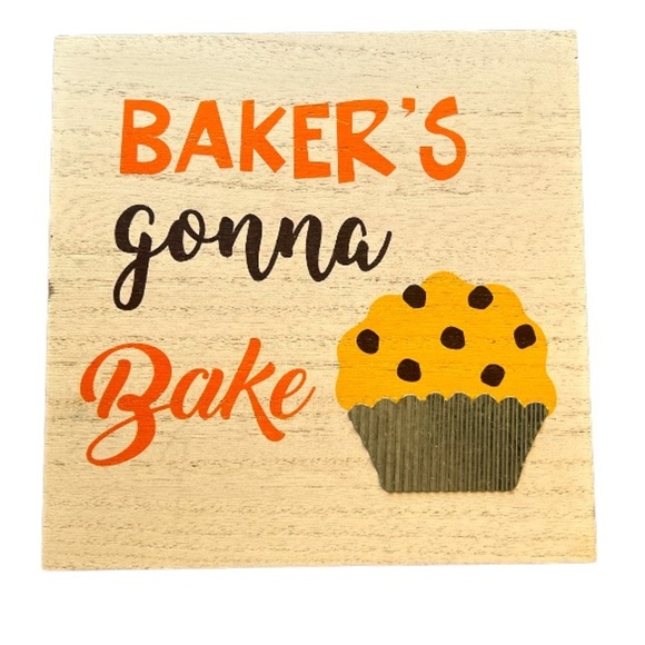 NWT Wood & Metal Square Kitchen / Bakers Theme Decor Plaque BAKER’S gonna Bake - Picture 4 of 4